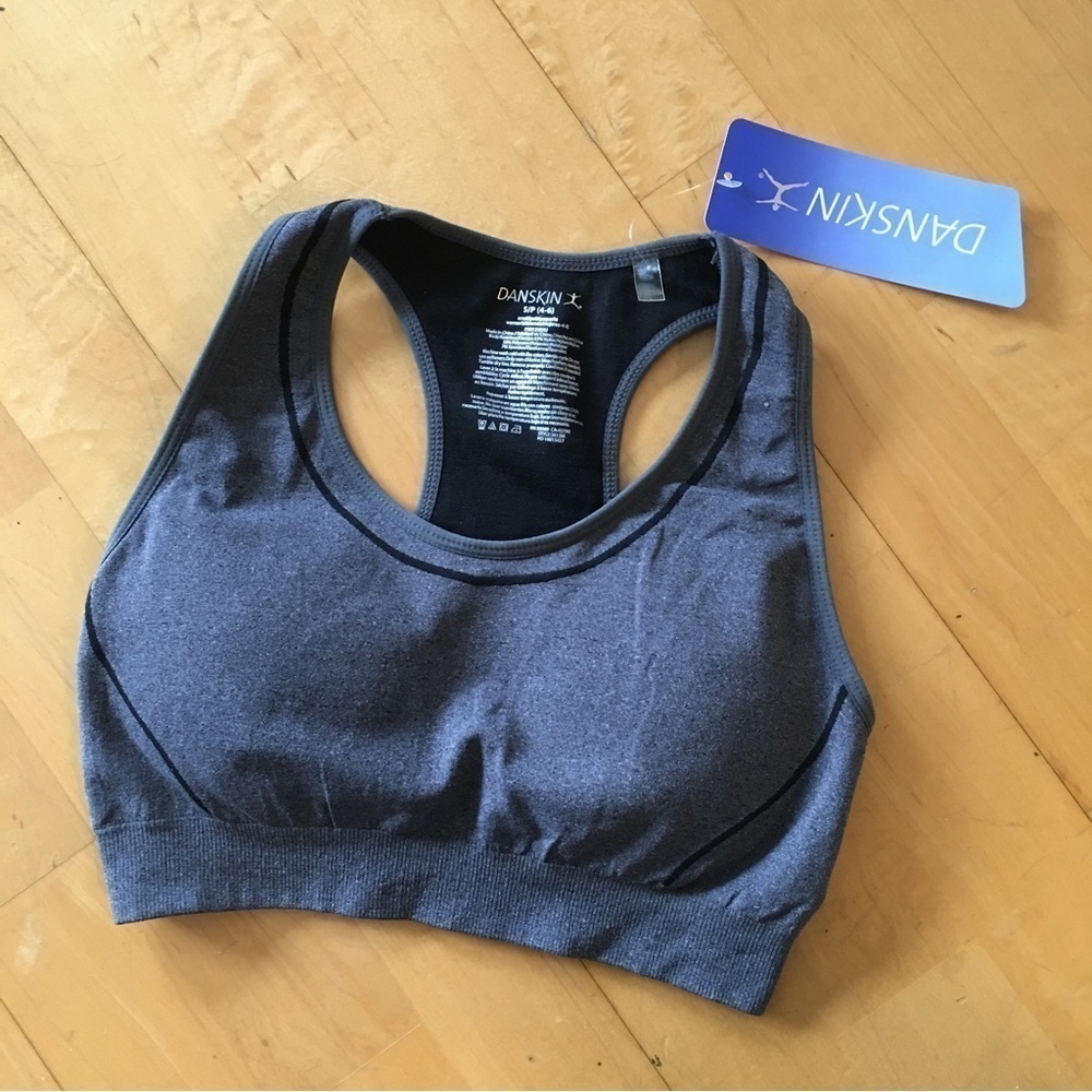 Danskin Sports Bra Seamless Racerback Gray Black Size S